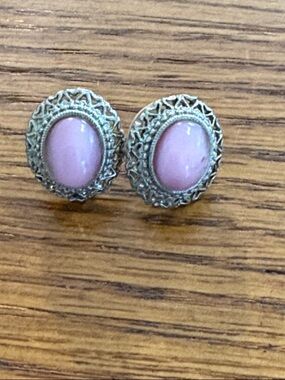 Delicate Pink Cabochon Filigree Stud Earrings